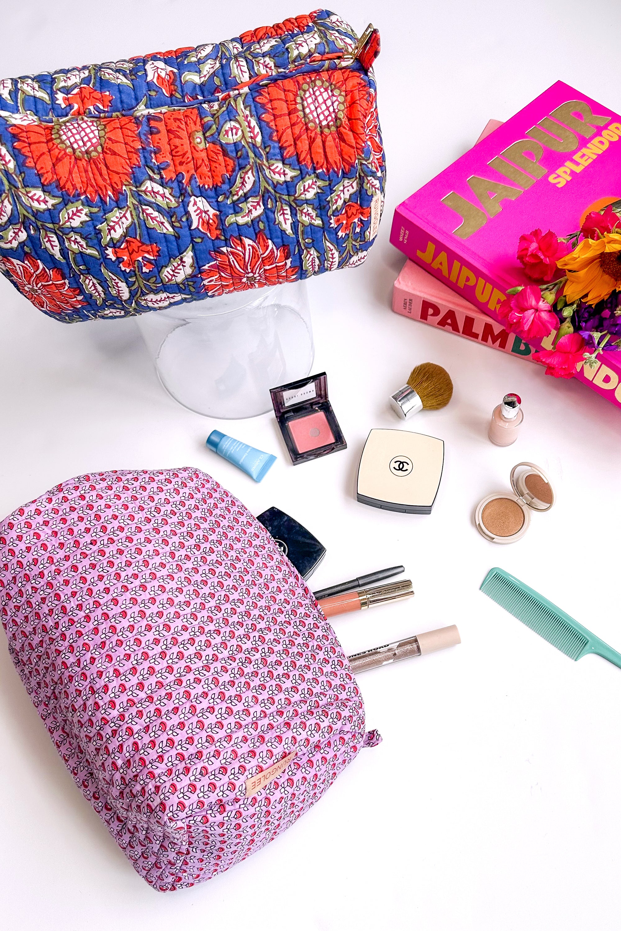 Block Print Large Makeup Bag