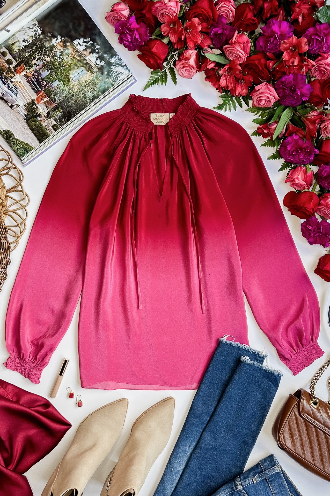 Boho Top in Versailles Gardenia Red