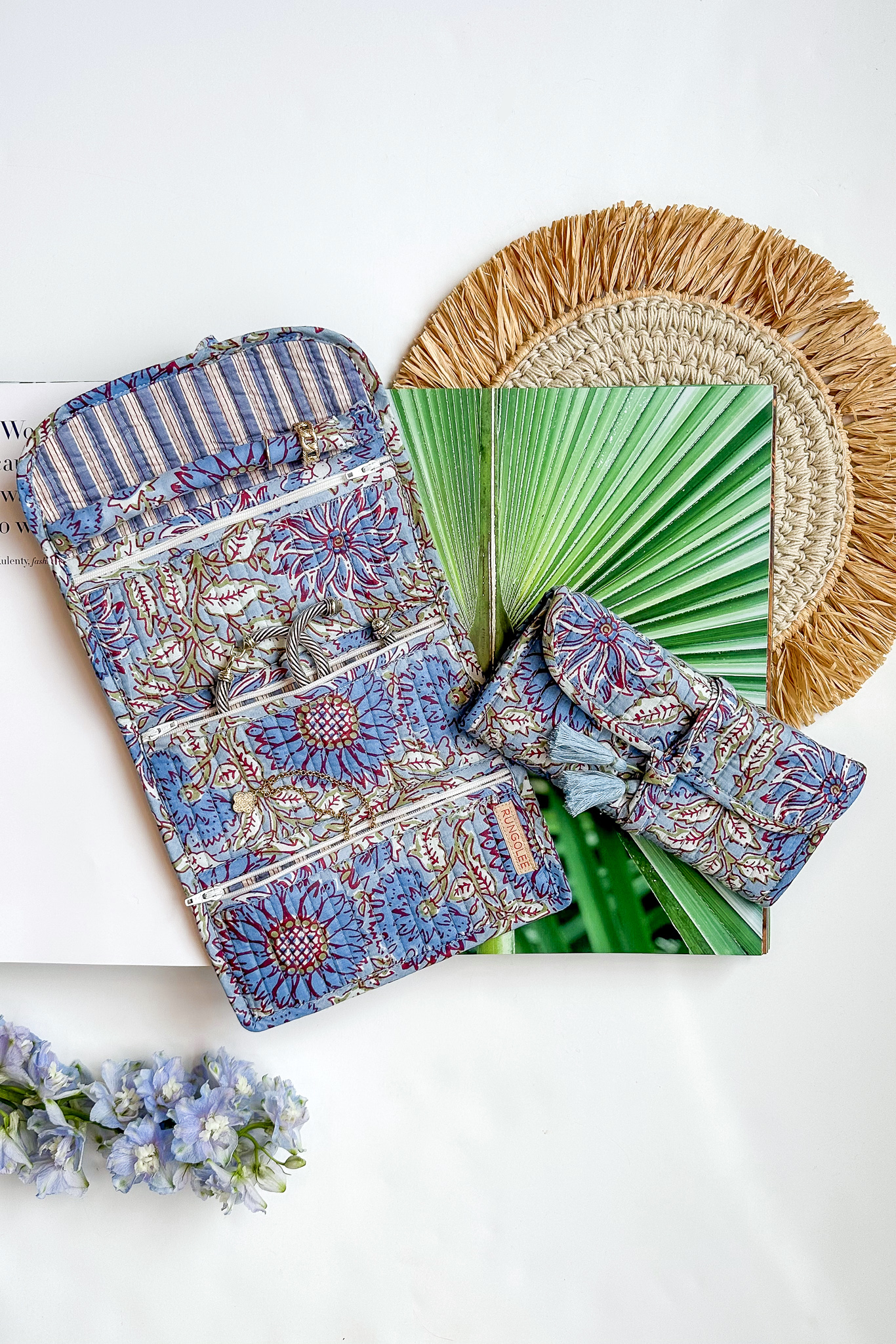 Block Print Folding Jewelry Bag