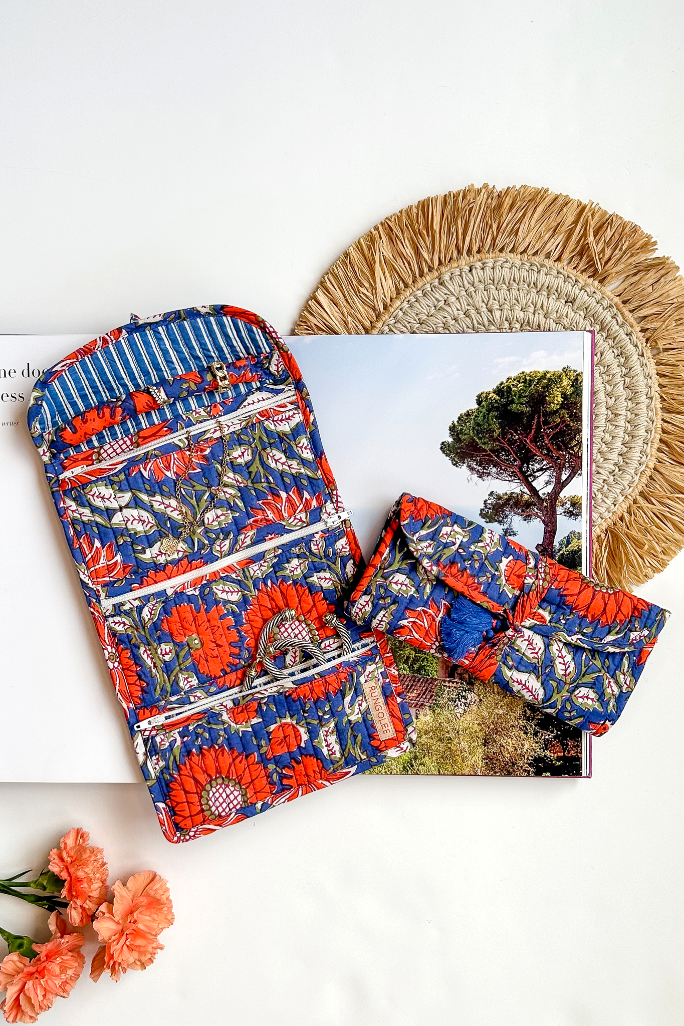 Block Print Folding Jewelry Bag