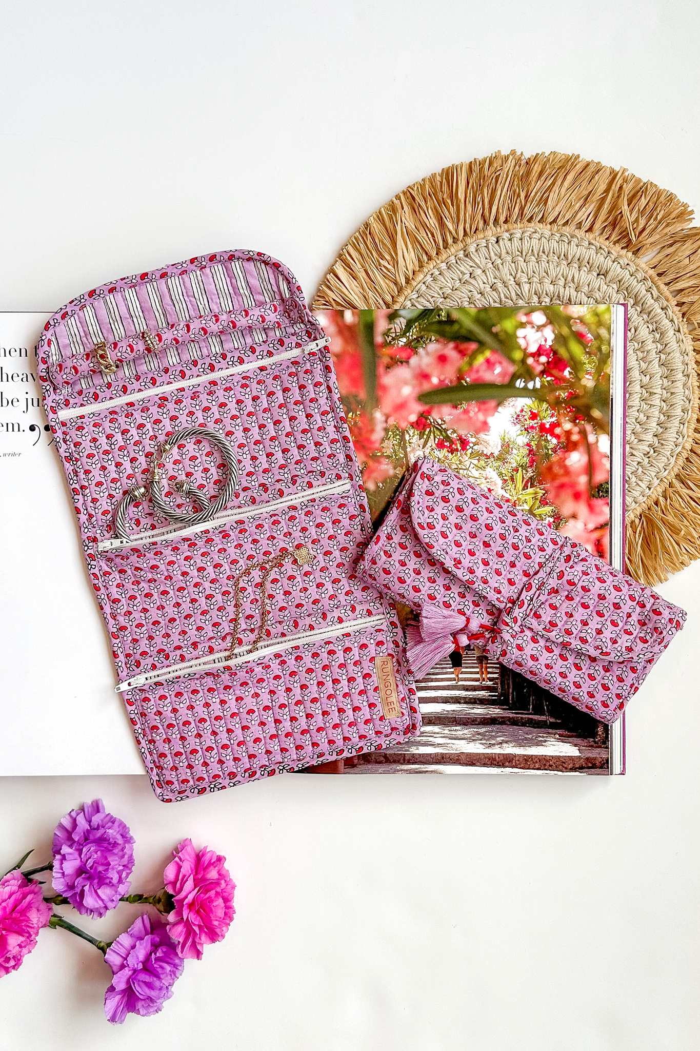 Block Print Folding Jewelry Bag