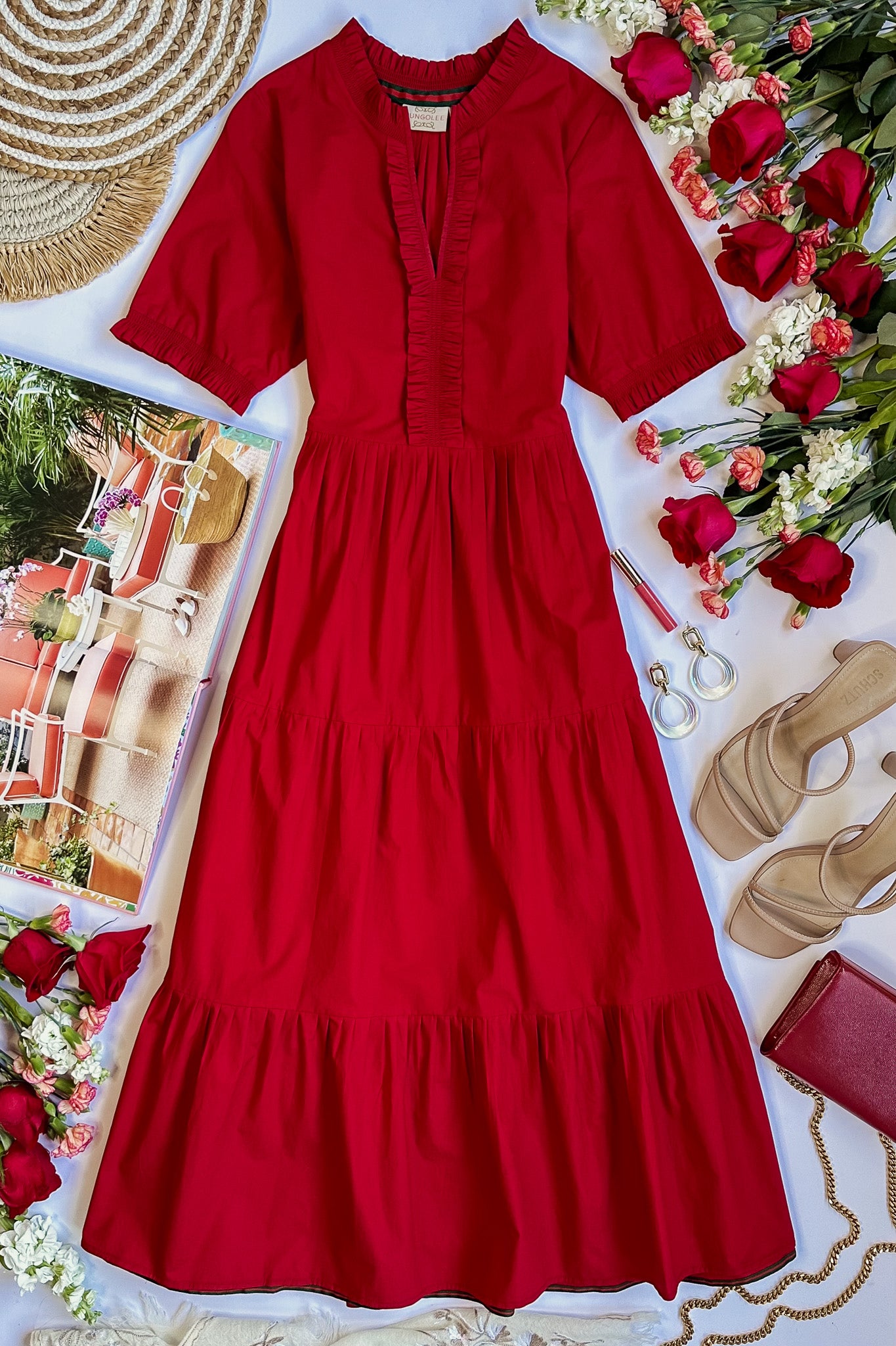 white christmas dresses Rungolee Lynnie Cotton Midi Dress | Female | Size L