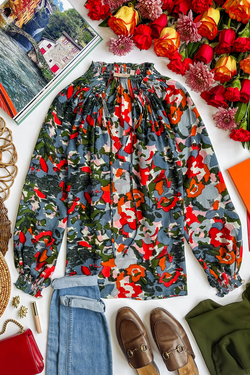 Boho Top in Versailles Gardenia Red