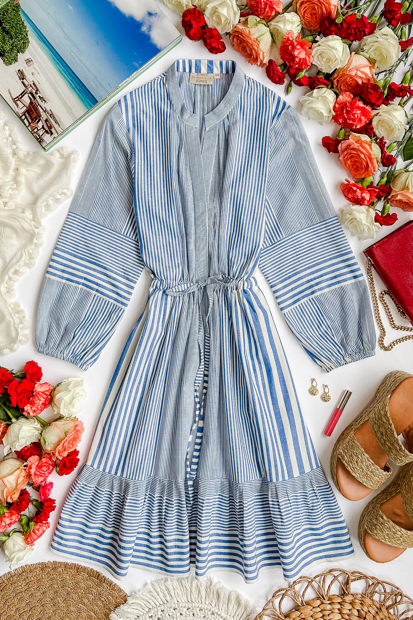slim fit dress slacks Reese 3/4 Sleeve Cotton Dress Santa Monica Stripe / L