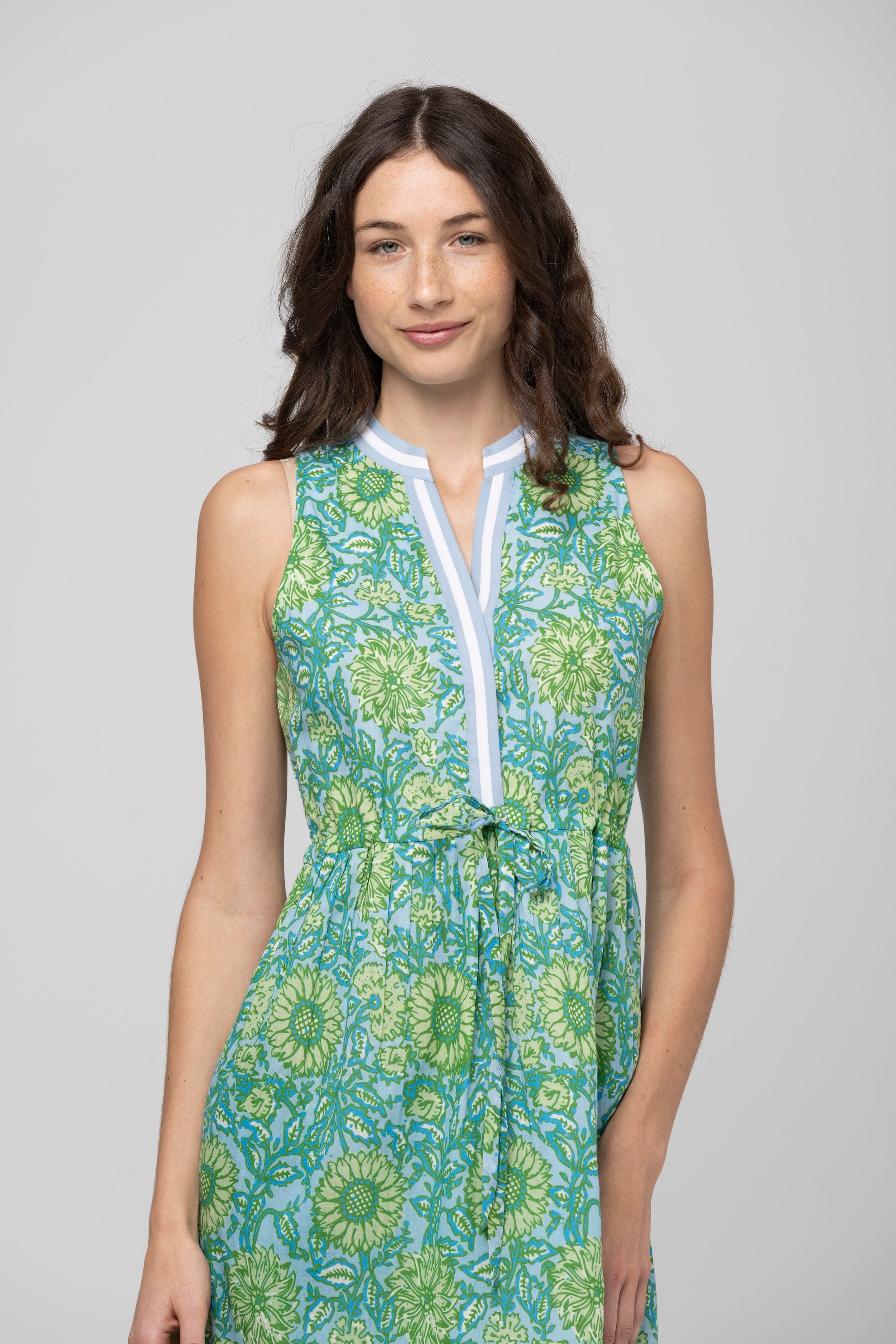white christmas dresses Melodie Sleeveless Cotton Midi Dress, Blue Green Ikat / Xs main image 1