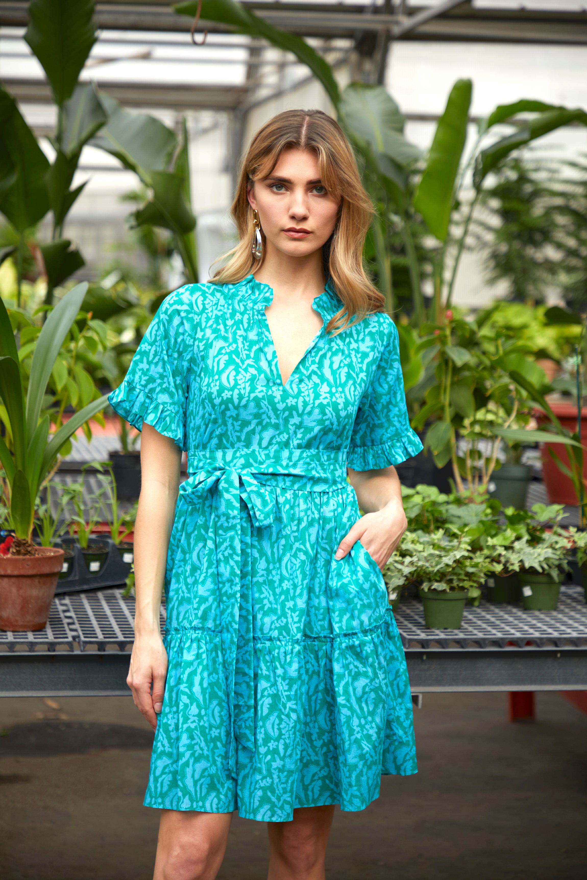 Porto Cotton Dress, Turquoise Ibiza Floral / M