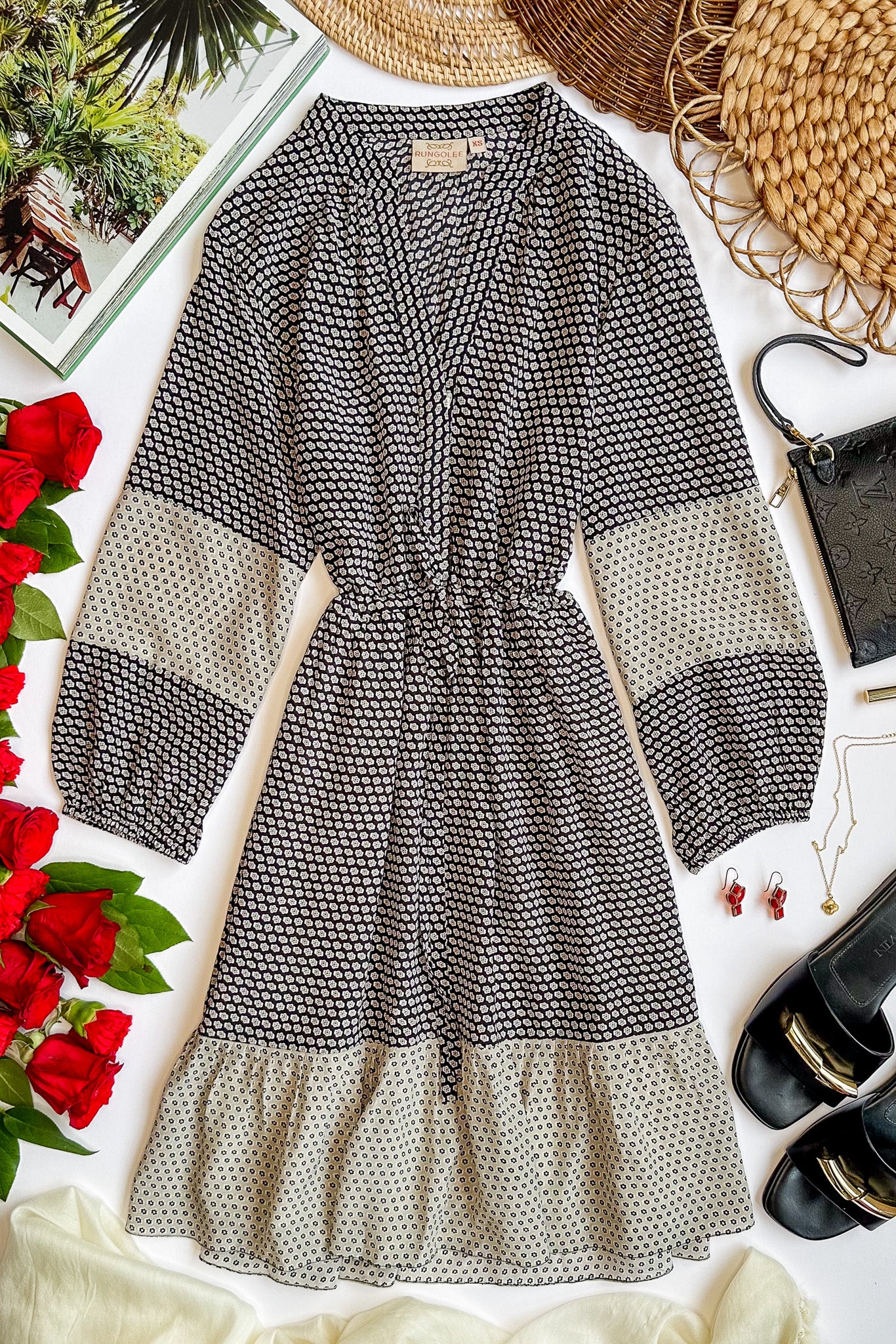 Rungolee Reese 3/4 Sleeve Dress | Female | Size M | Sage Multi Floral Rungolee Reese 3/4 Sleeve Dress | Female | Size M | Sage Multi Floral