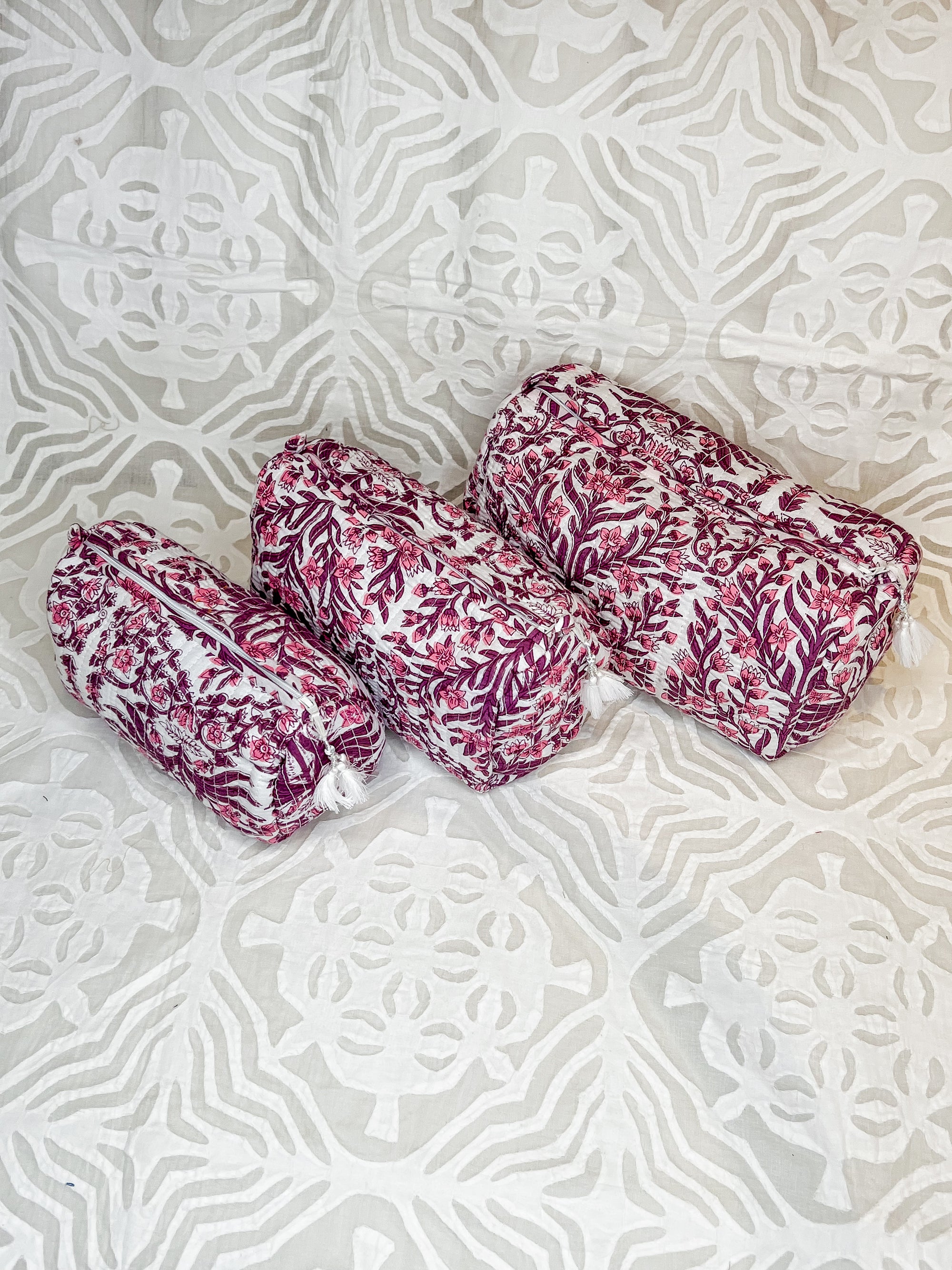 Block Print Makeup Bag Trio