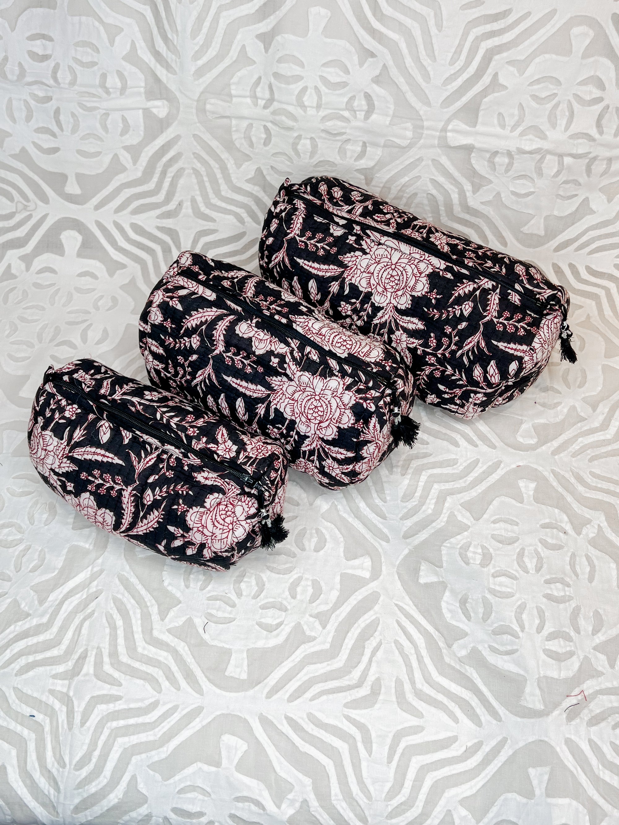 Block Print Makeup Bag Trio
