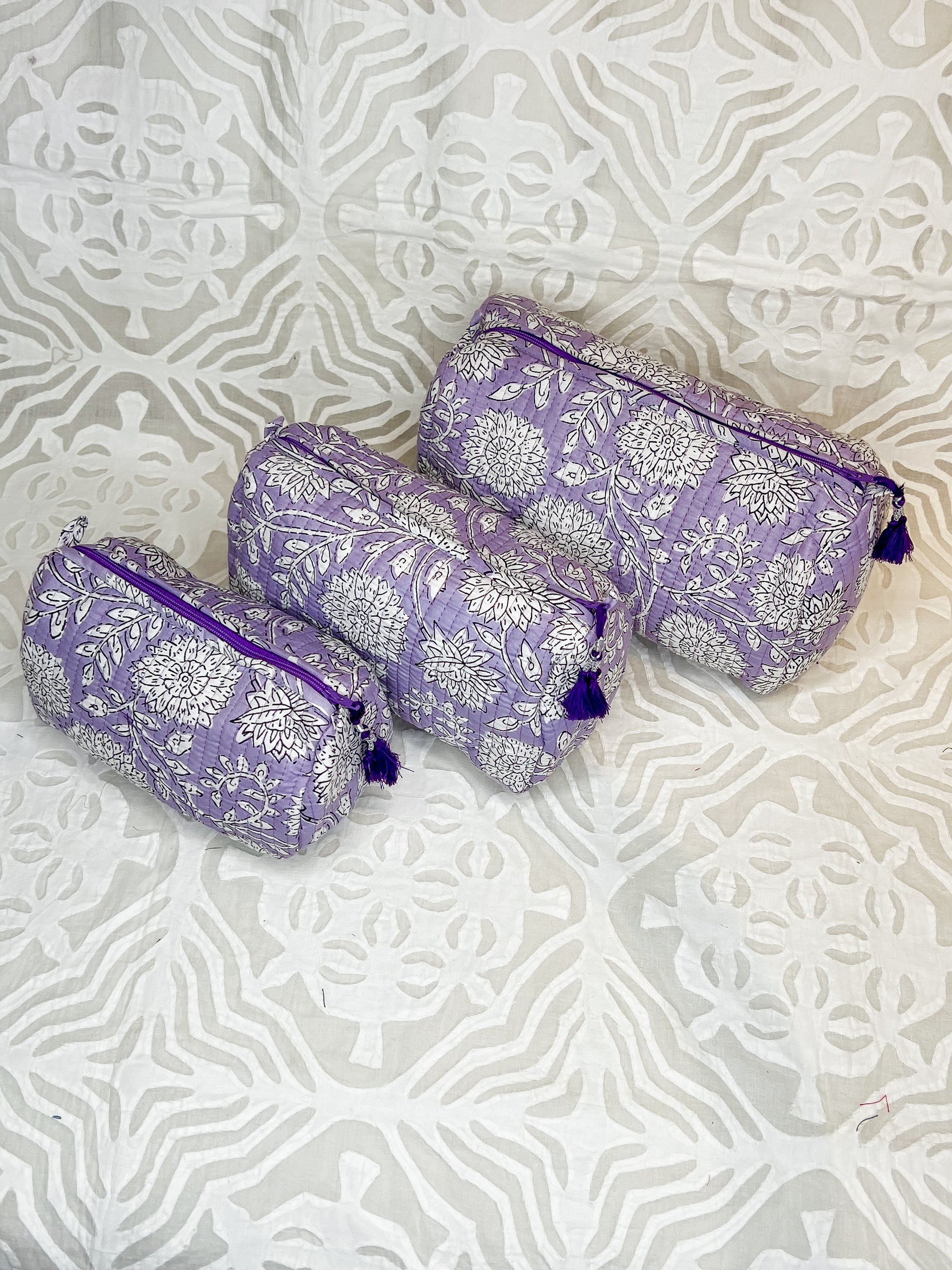 Block Print Makeup Bag Trio
