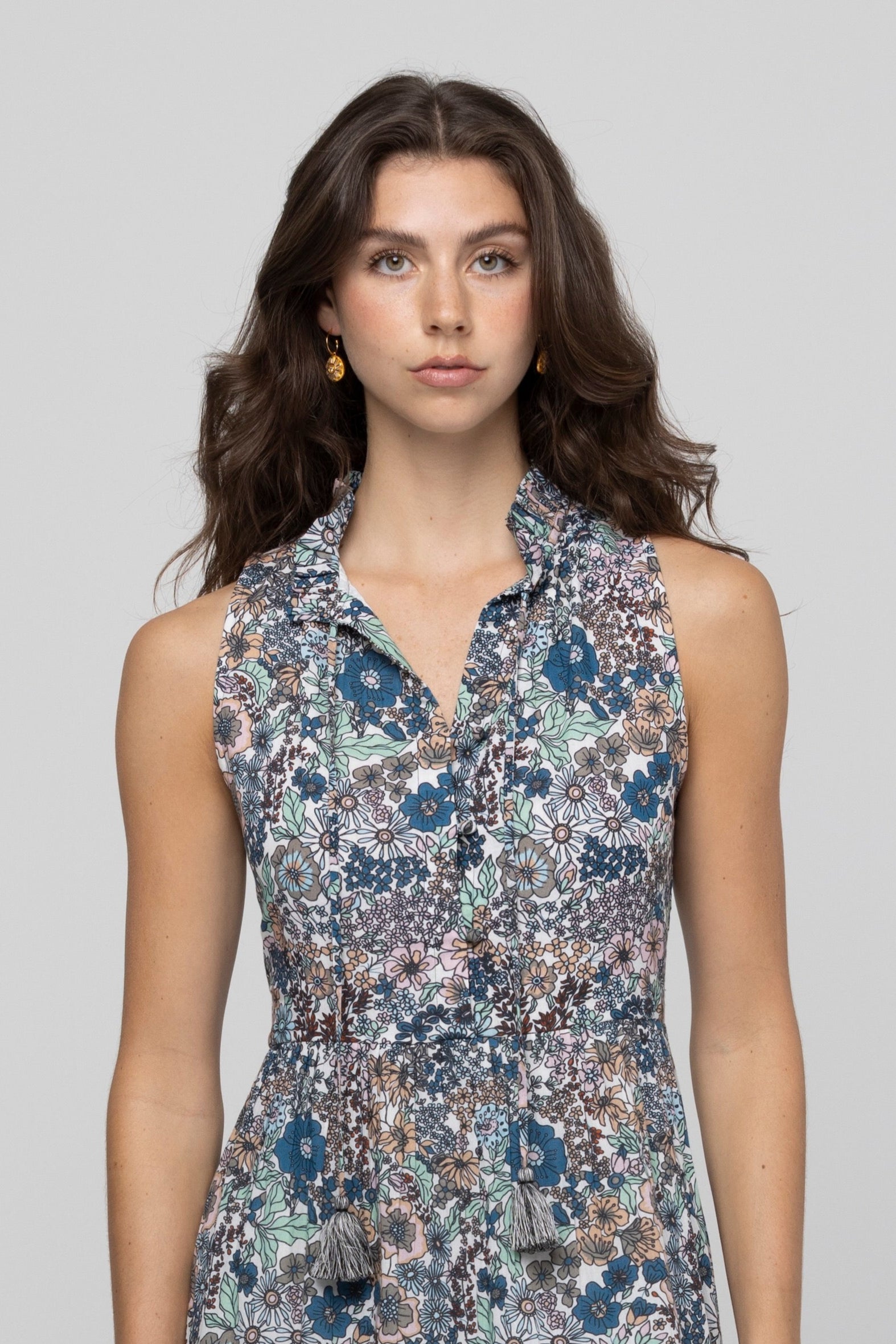 Melodie Sleeveless Cotton Midi Dress Blue Green Ikat / L Melodie Sleeveless Cotton Midi Dress Blue Green Ikat / L