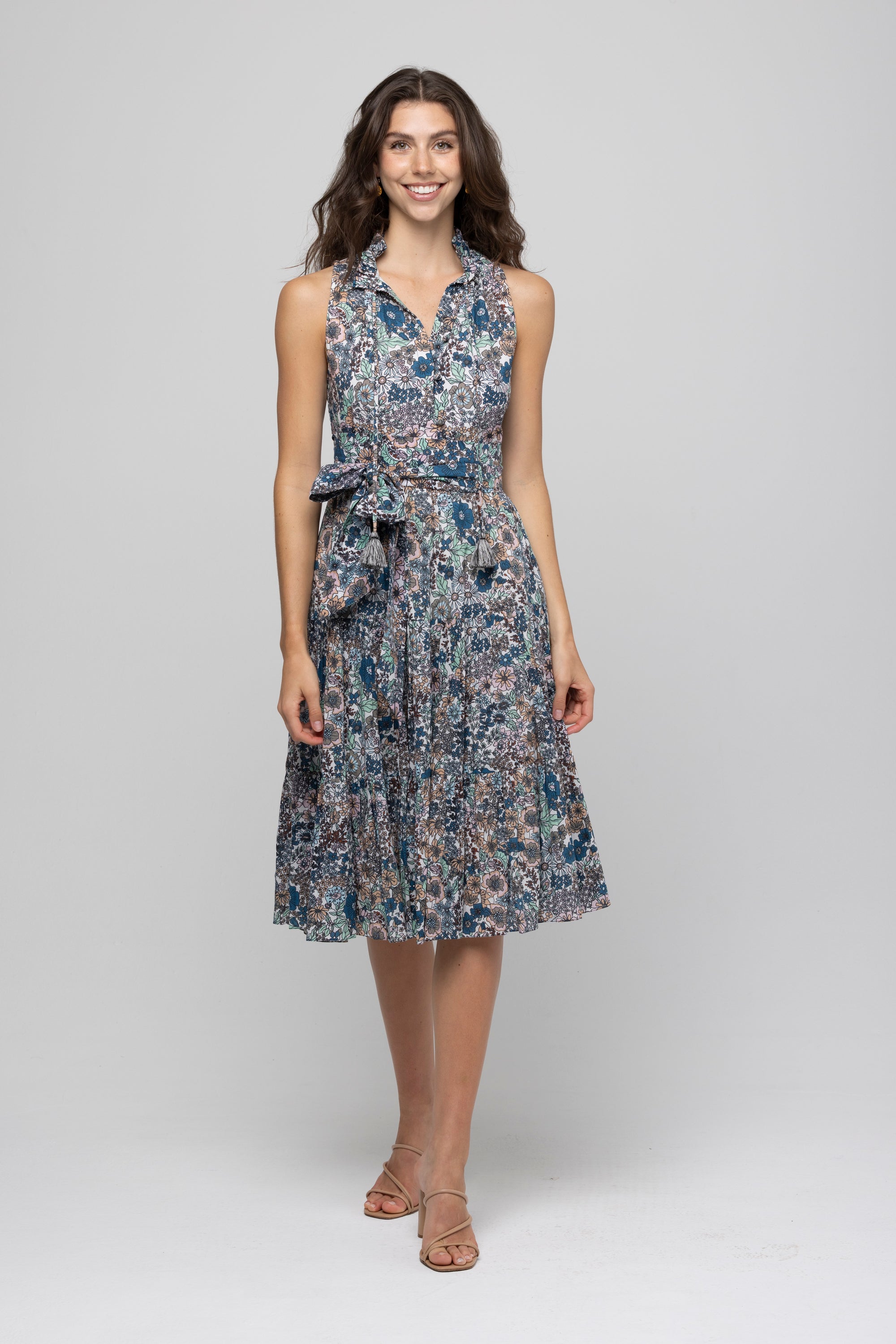 sleeveless cotton midi dress Karen Kane Women's Sleeveless Edge Stitch Contrast Midi Dress - Blue