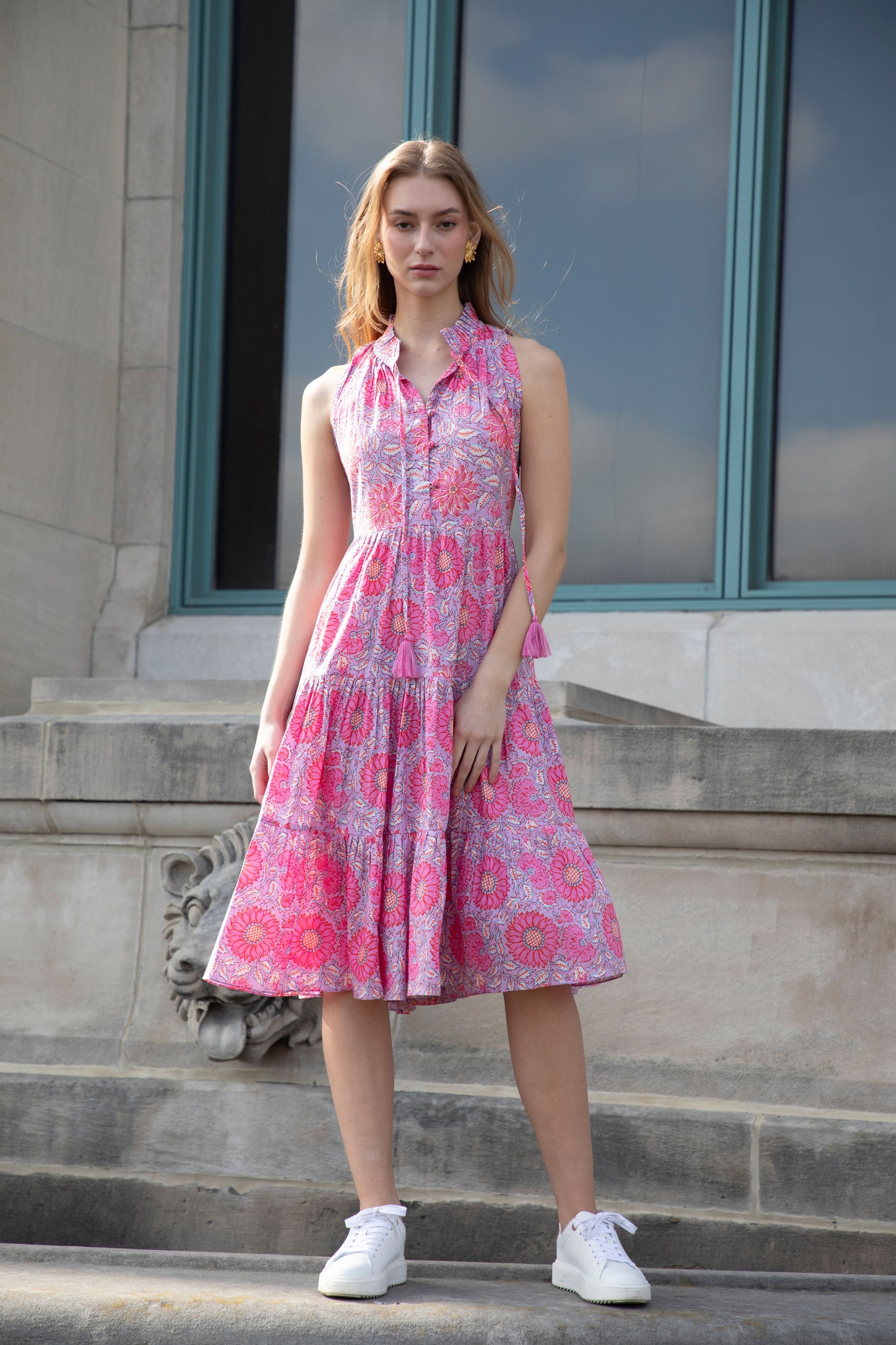 Melodie Sleeveless Cotton Midi Dress, Lavender Amer Floral / XXS Melodie Sleeveless Cotton Midi Dress, Lavender Amer Floral / XXS