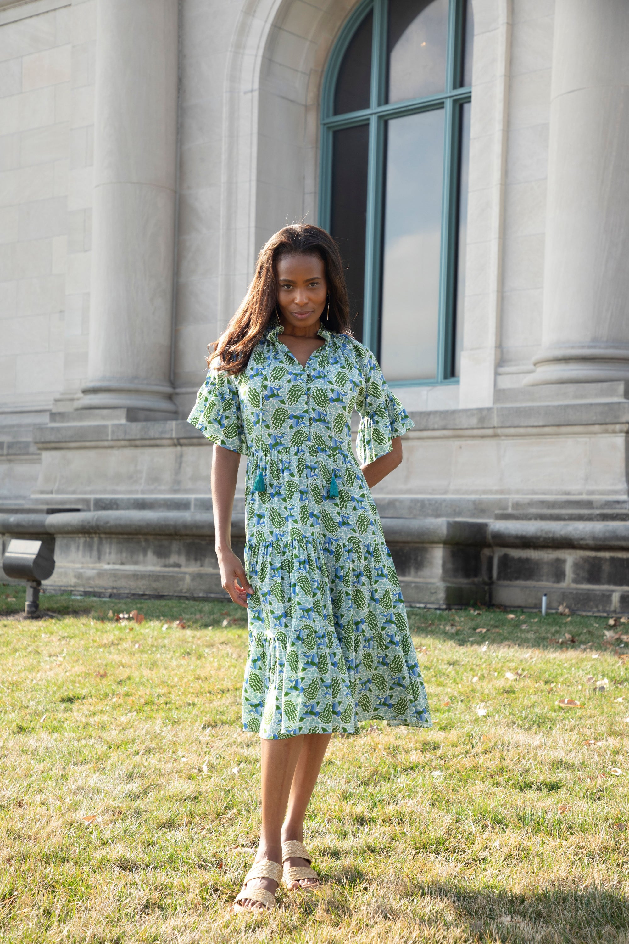 likely lady midi dress Yumi Women's Floral Midi Dress With Puff Sleeves