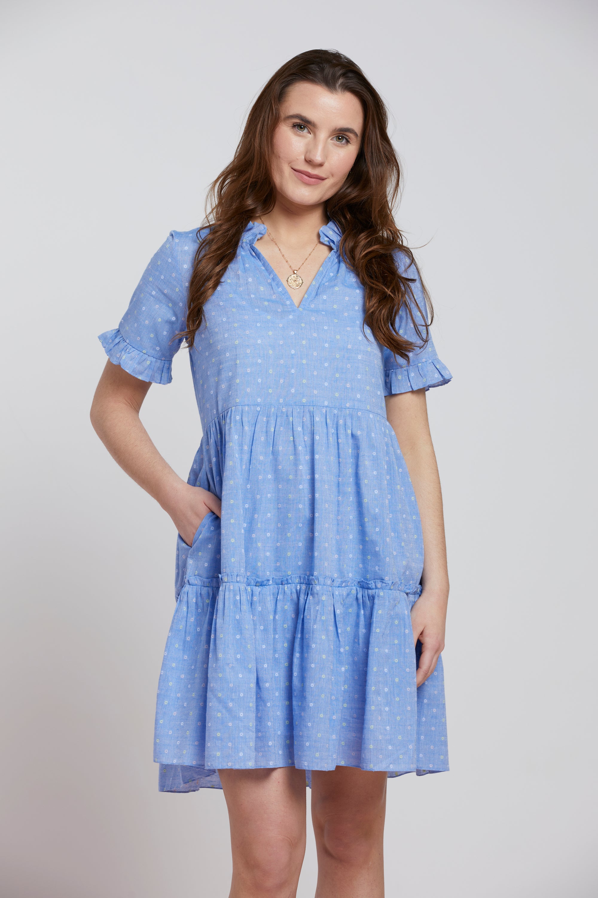 blue dress cotton Camilla Waist to hem Mini flared cotton dress Blue