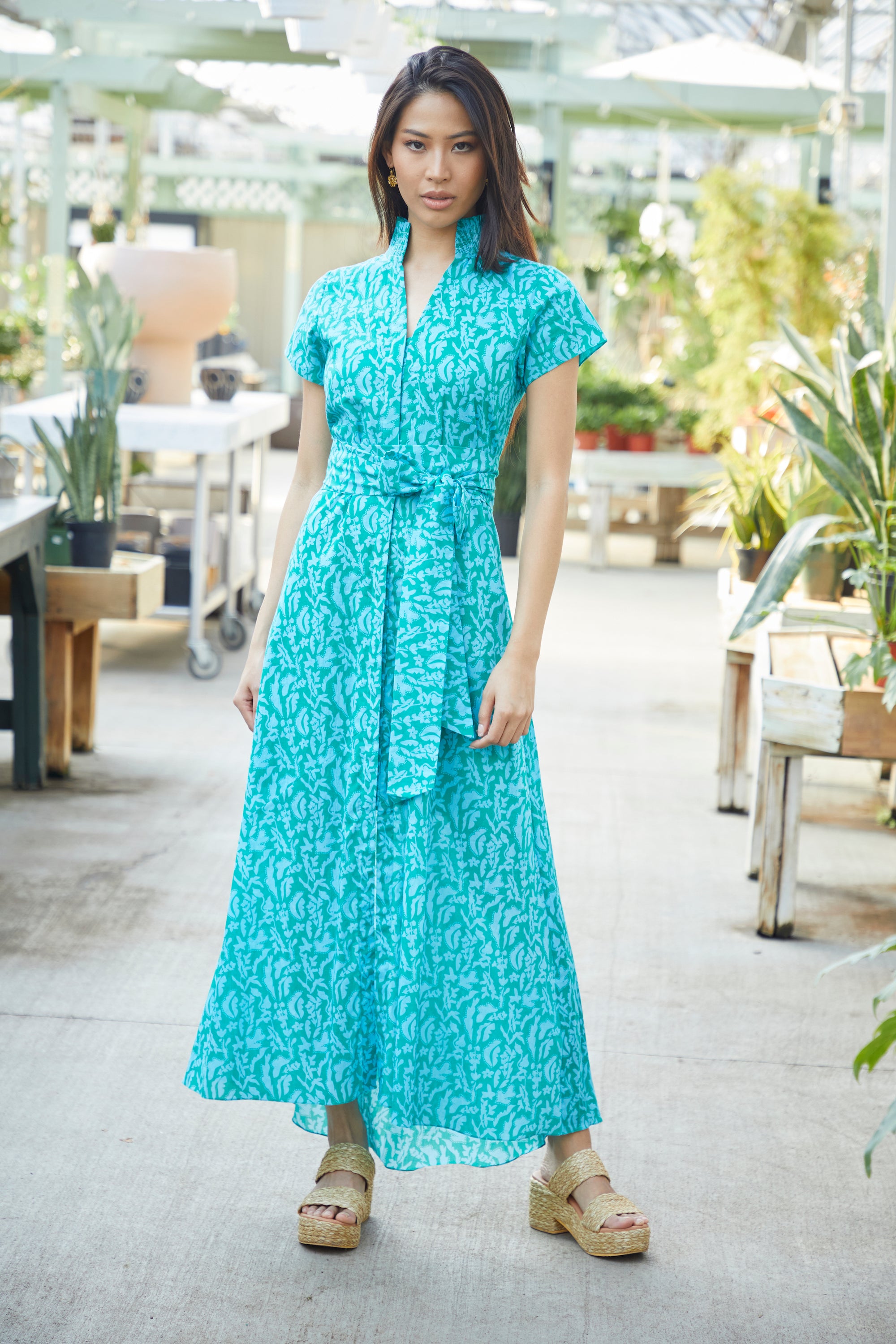 Rungolee Cecilia Cotton Maxi Dress | Female | Size XXS | Turquoise Ibiza Floral Rungolee Cecilia Cotton Maxi Dress | Female | Size XXS | Turquoise Ibiza Floral