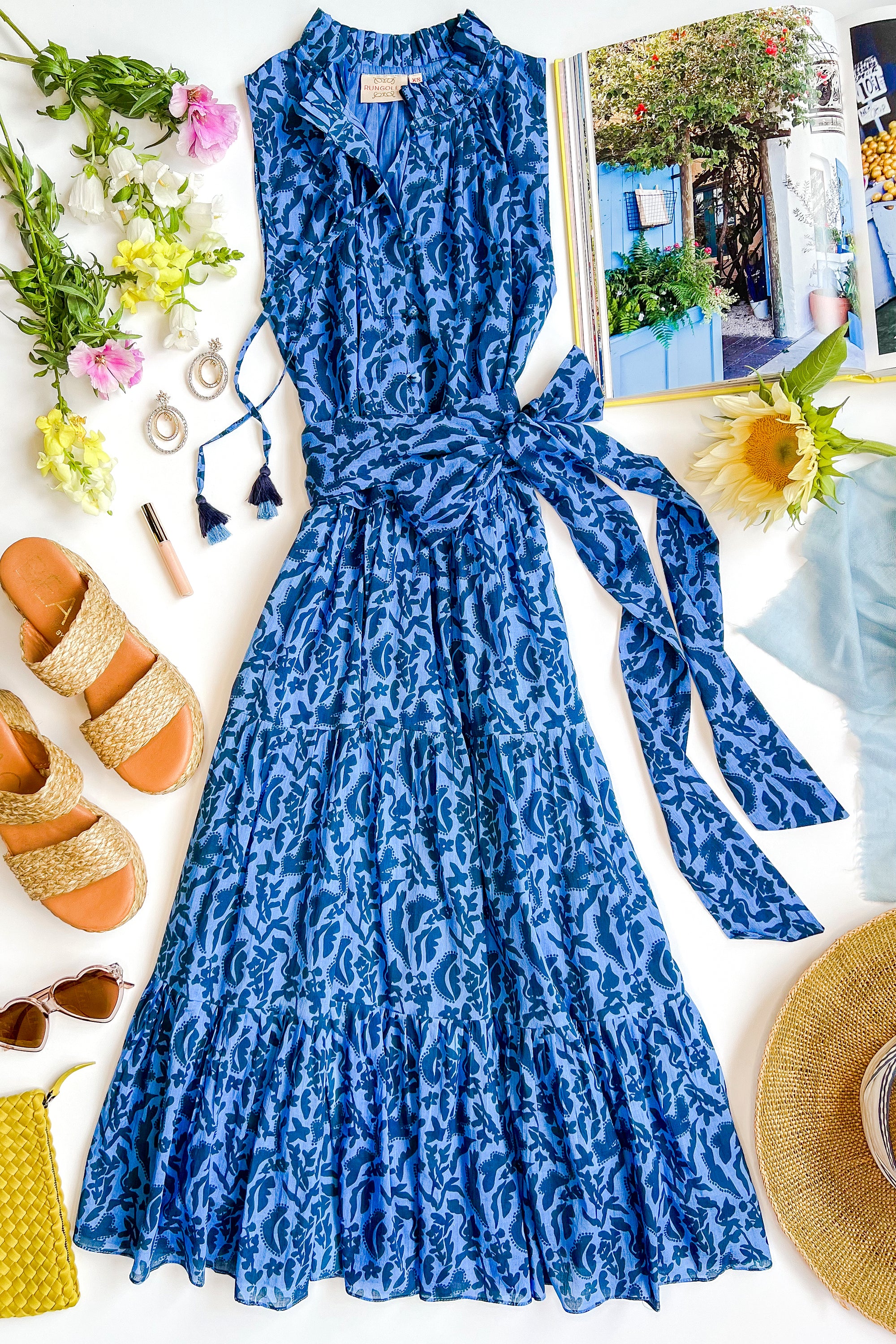 cotton sleeveless midi dress Women's Paradisa Bonita Oceana Blue Cotton Sleeveless Midi Dress | Color: Light Blue | Size: L