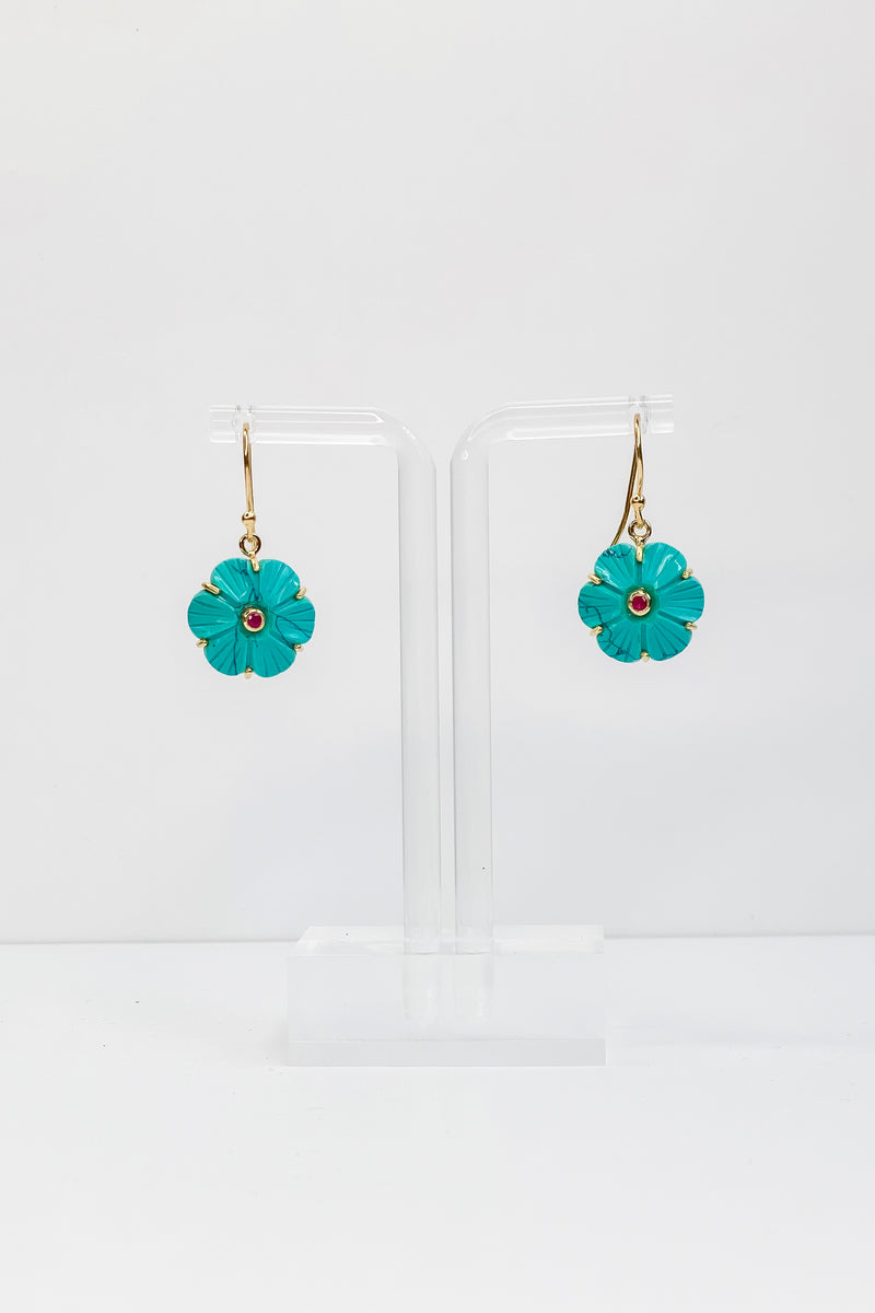 Turquoise Peony Earrings