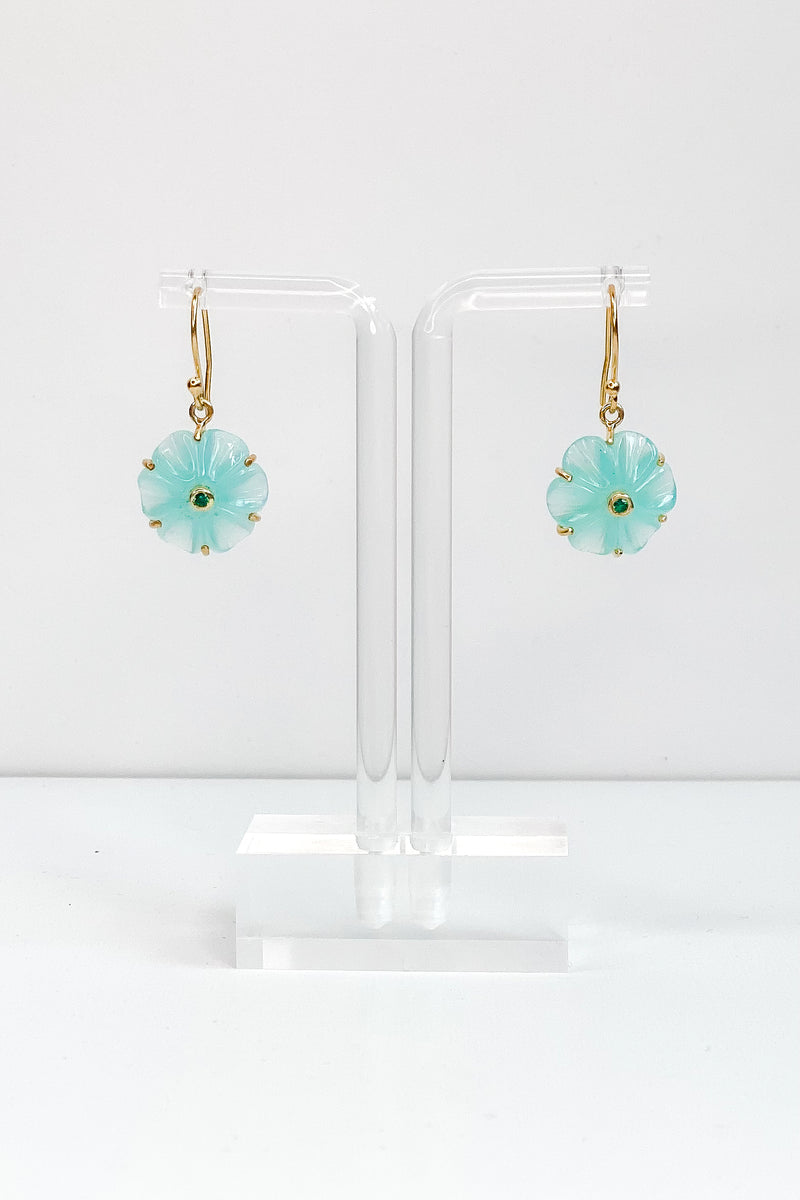 Aqua Chalcedony Peony Earrings